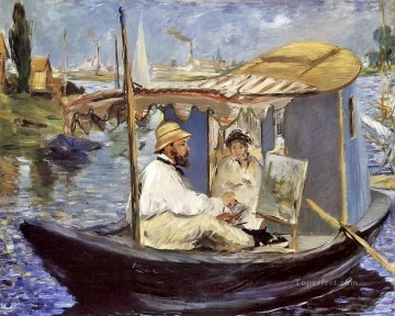  Edouard Canvas - Claude Monet Working on his Boat in Argenteuil Realism Impressionism Edouard Manet
